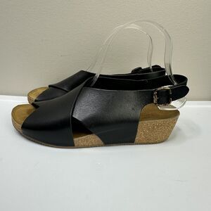 Eric Michael Wedge Sandal Women EUR 39 US 8.5 Black Criss Cross Sling Back Bold